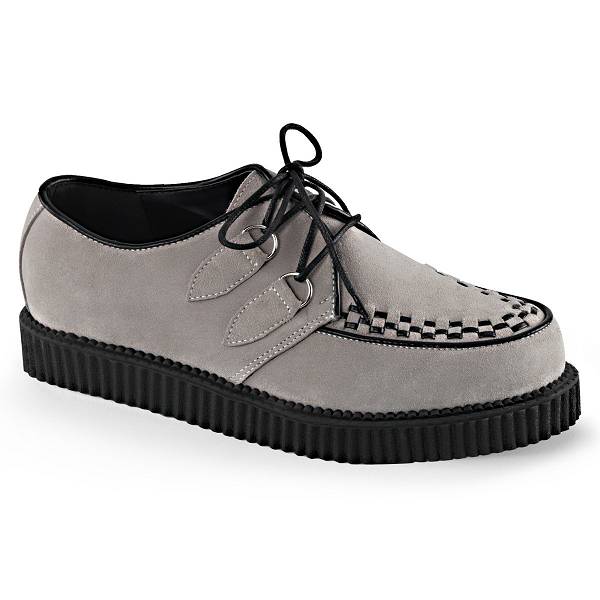 Demonia Men's Creeper-602S Creeper Shoes - Gray Suede D3987-60US Clearance